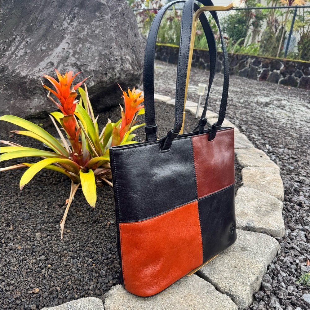 Patricia Nash NWT $249 British Veg Tan Colorblock Leather Tote - Picture 4 of 11